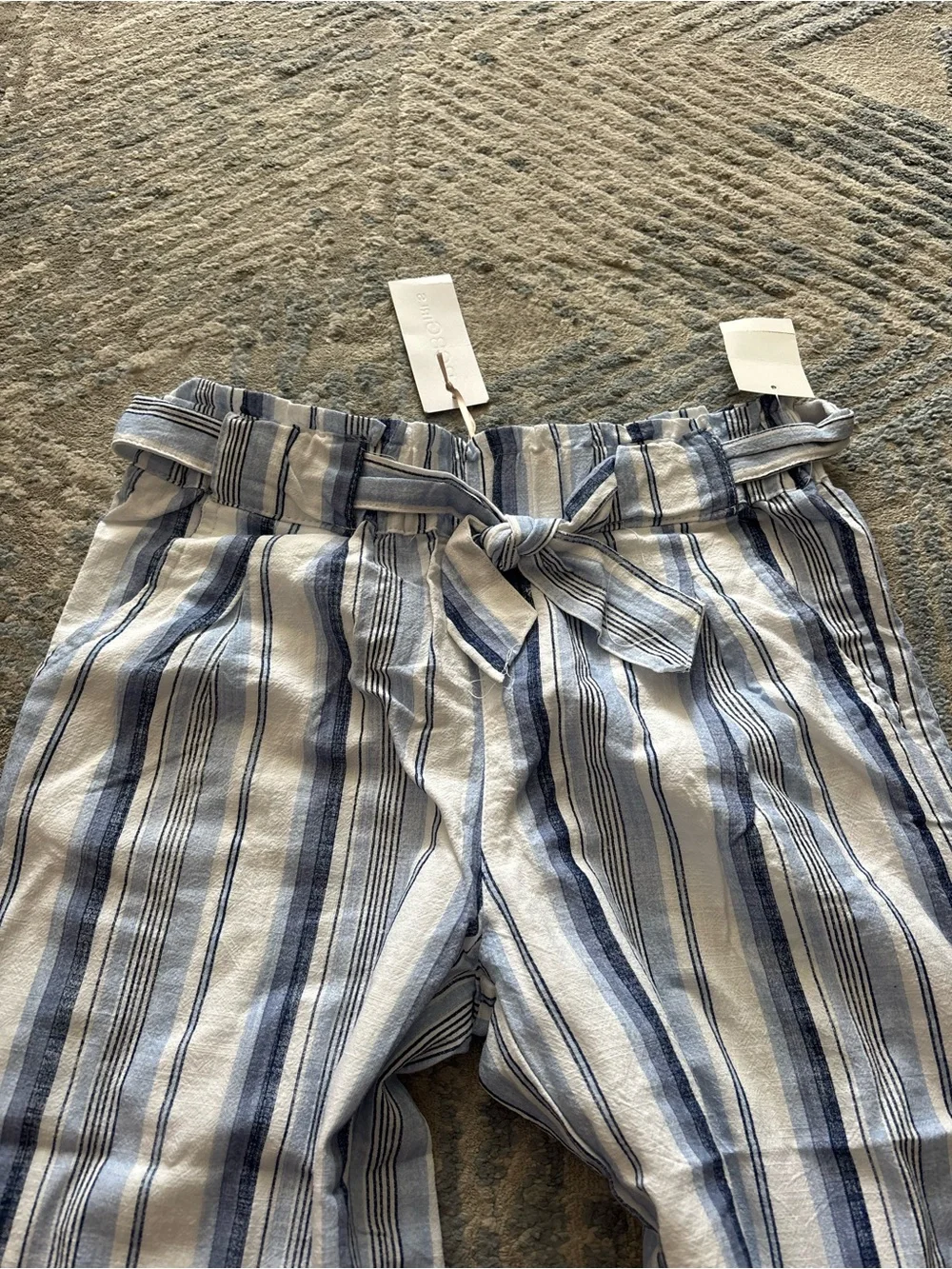 Men's Blue and White Striped Linen-Blend Pants